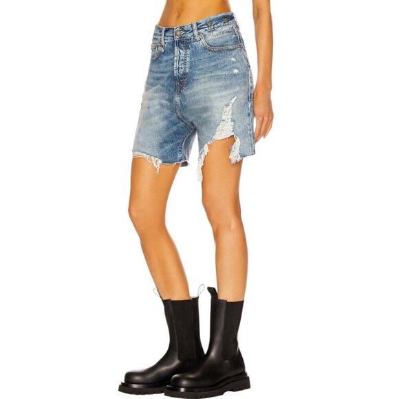New R13 Marky Drop Short Jeans Size 24 Bain Wash Blue Denim Distressed Faded - Picture 5 of 16